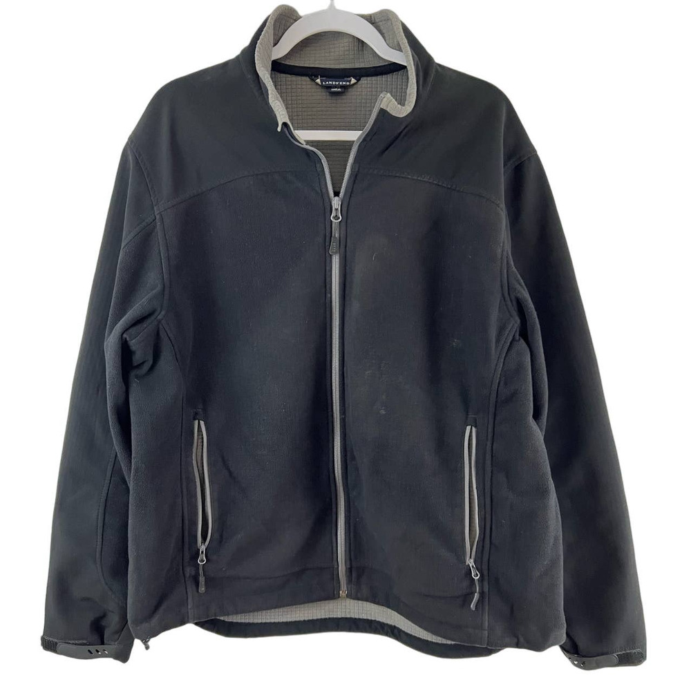Lands End Men's Size Large 42-44 Black Full Front Zipper Long Sleeves Coat